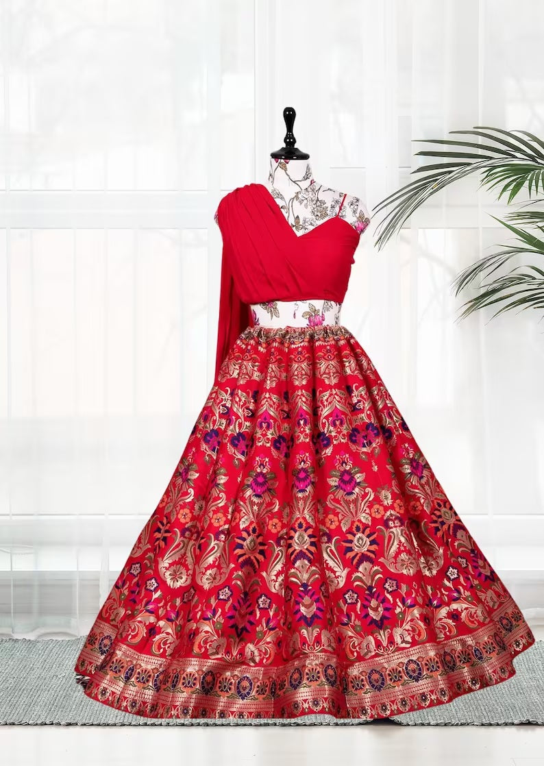 Banarasi Silk & Zari Weaving Work Lehenga Blouse image 3
