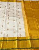 Yellow and White Soft Lichi Silk Saree image 3