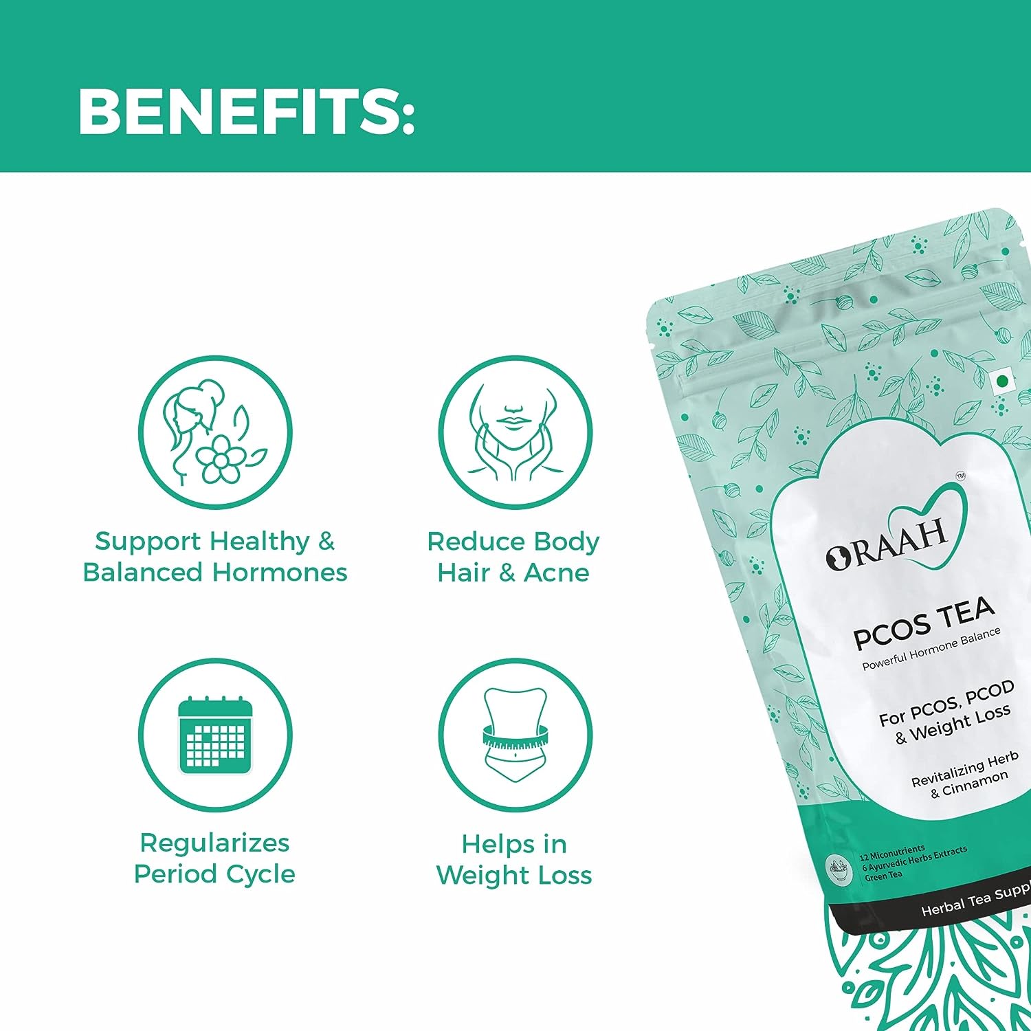 Oraah PCOS PCOD Herbal Tea - Spearmint Flavour - 50 gm - Pouch image 3