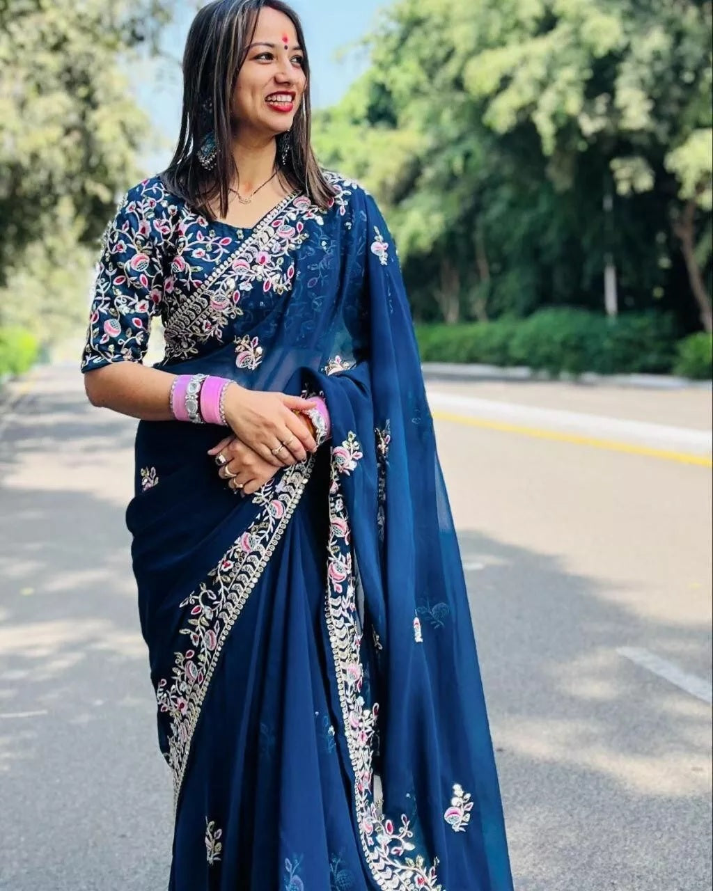 Rangoli Silk With Embroidery Work Saree With Blouse image 3