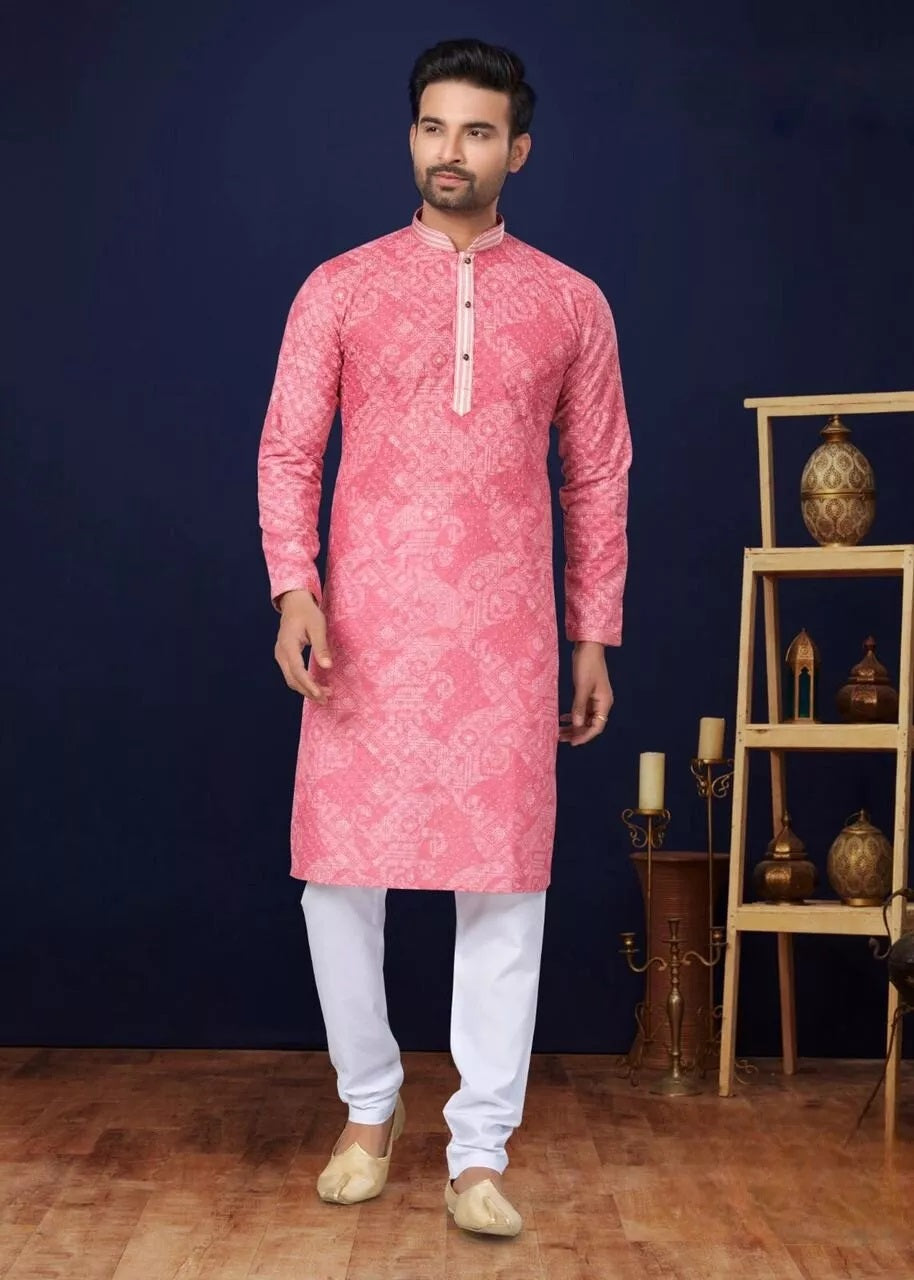 Pink Men Heavy Cotton Kurta Pajama image 2