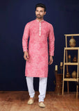 Pink Men Heavy Cotton Kurta Pajama image 2