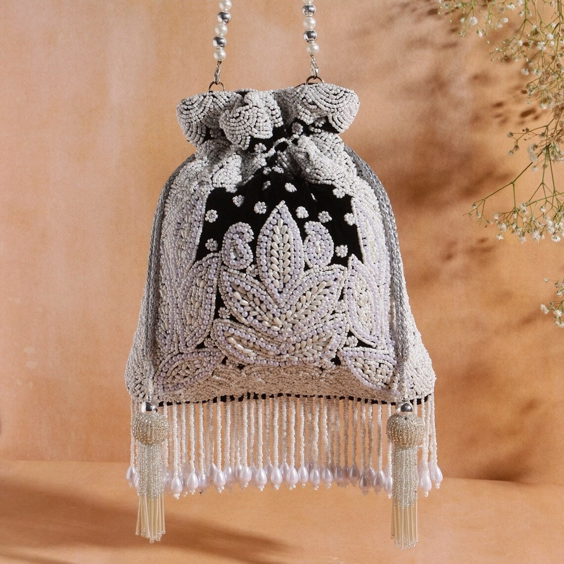 Designer pearl embroidered Potli bags image 3