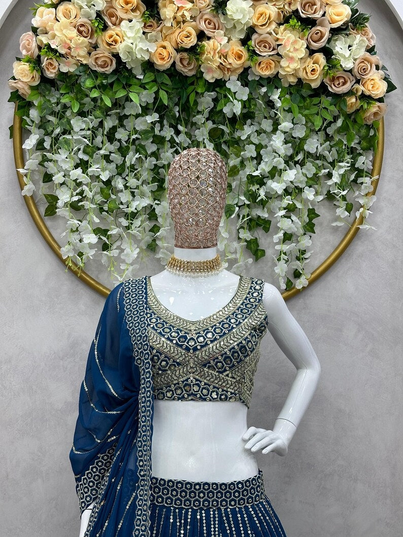 Blue Fox Georgette Sequence Work Lehenga image 3