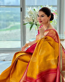 Yellow Soft Lichi Silk Jacquard Work  Saree image 4
