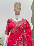 Pure Soft Rangoli With Embroidery Sequence And Zari Work Saree & Blouse image 3
