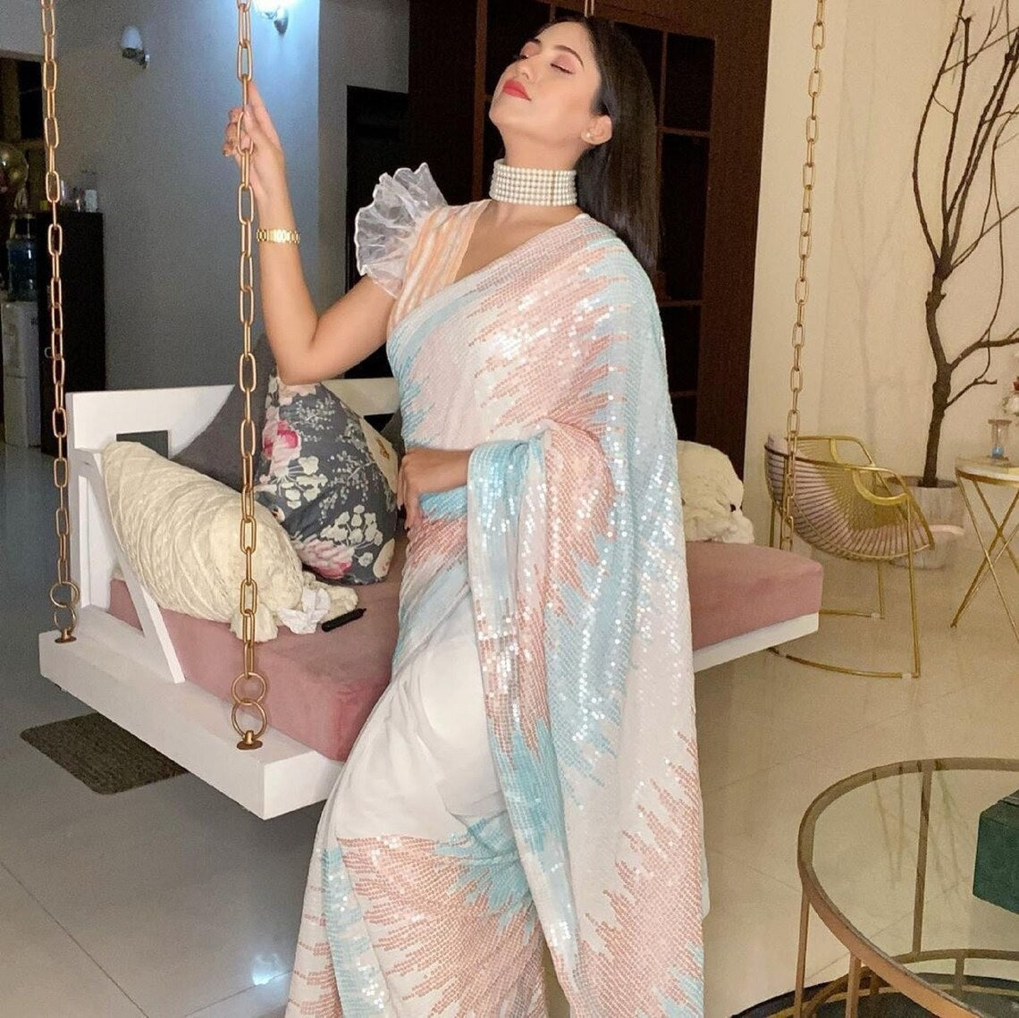 Soft Georgette Sequence Work Designer Saree image 3