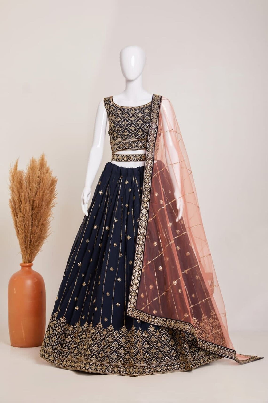 Heavy Georgette With Embroidery & Sequence Work Lehenga Blouse With Dupatta image 3