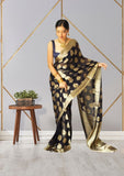 Black Soft Linen Slub One Minute Saree With Blouse image 3