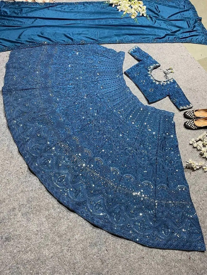 Heavy Silk Embroidery Work Lehenga Blouse With Dupatta image 3