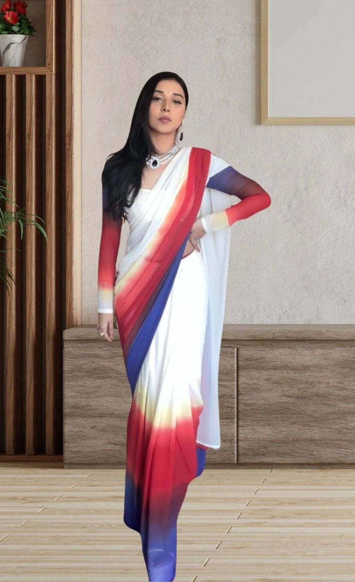 Pure Soft Georgette Ready To Wear Multi Color Saree With Blouse image 3