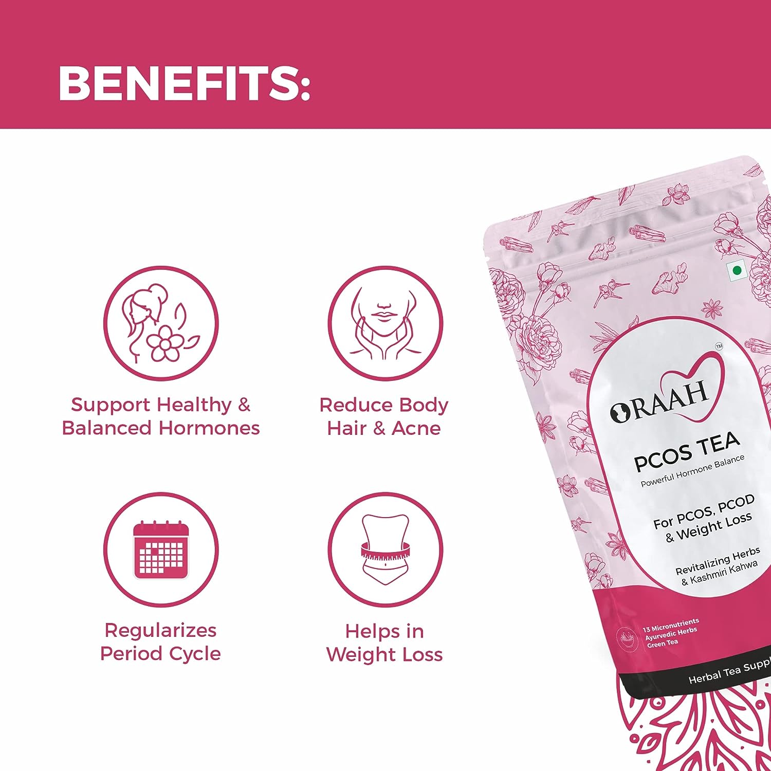 Oraah PCOS PCOD Herbal Tea - Kashmiri Kahwa Flavour - 50 gm - Pouch image 3