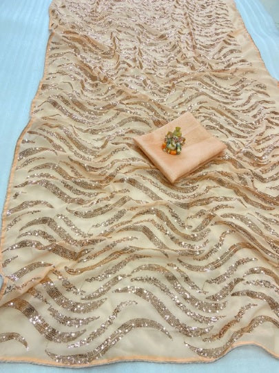 Premium Georgette & Sequence Work Saree With Blouse image 3