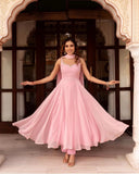 Peach Georgette & Sequence Work Gown Dresses With Dupatta image 3