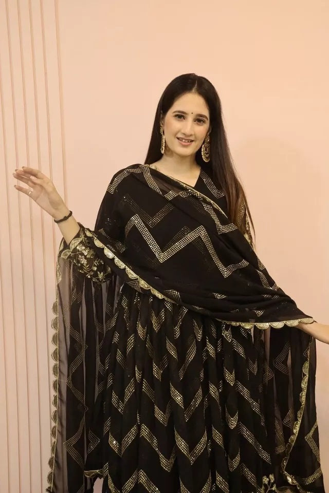 Fox Georgette With Embroidery Work With Full Sleeve Gown Bottom Dupatta image 3