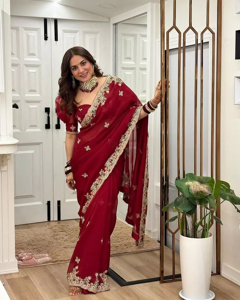 Heavy Georgette Saree,Indian Party Wear Sari Blouse image 3