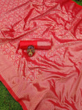 Red Soft Kanjivaram Banarsi Silk Saree With Blouse image 3