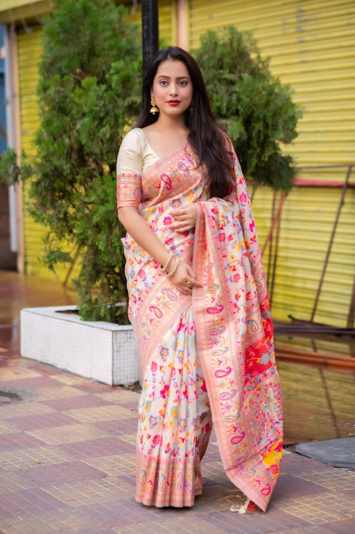 Soft Lichi Silk Multicolor Saree With Blouse image 3