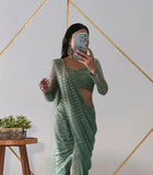 Mint Green Imported Premium Net Ready To Wear Saree image 3