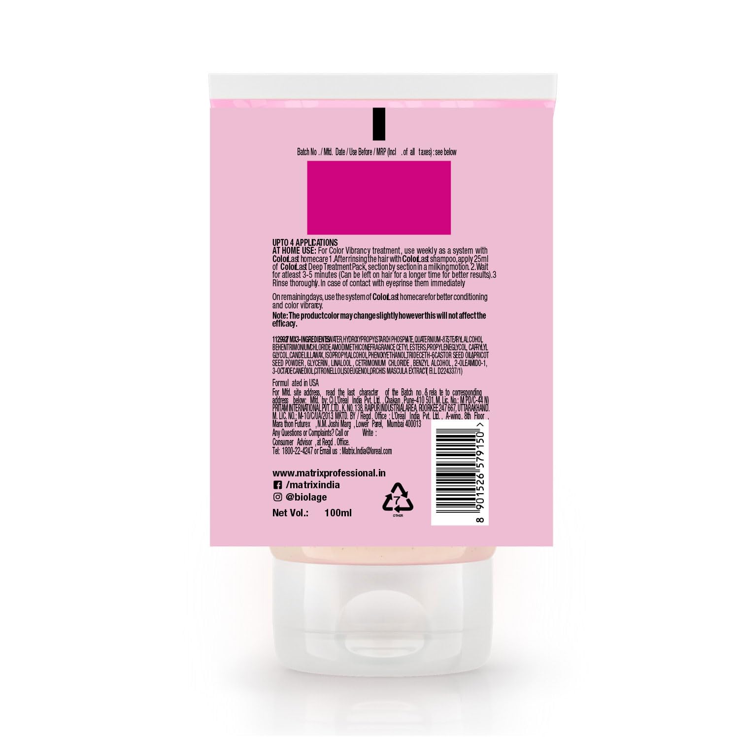 Matrix Biolage ColorLast Deep Treatment Pack for Color Treated Hair - 100 ml image 3