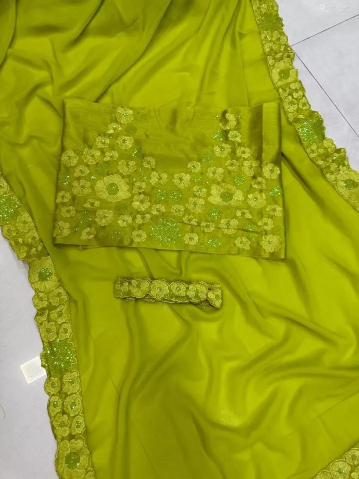 Heavy Soft Georgette Embroidery Work Saree Blouse With Belt image 10