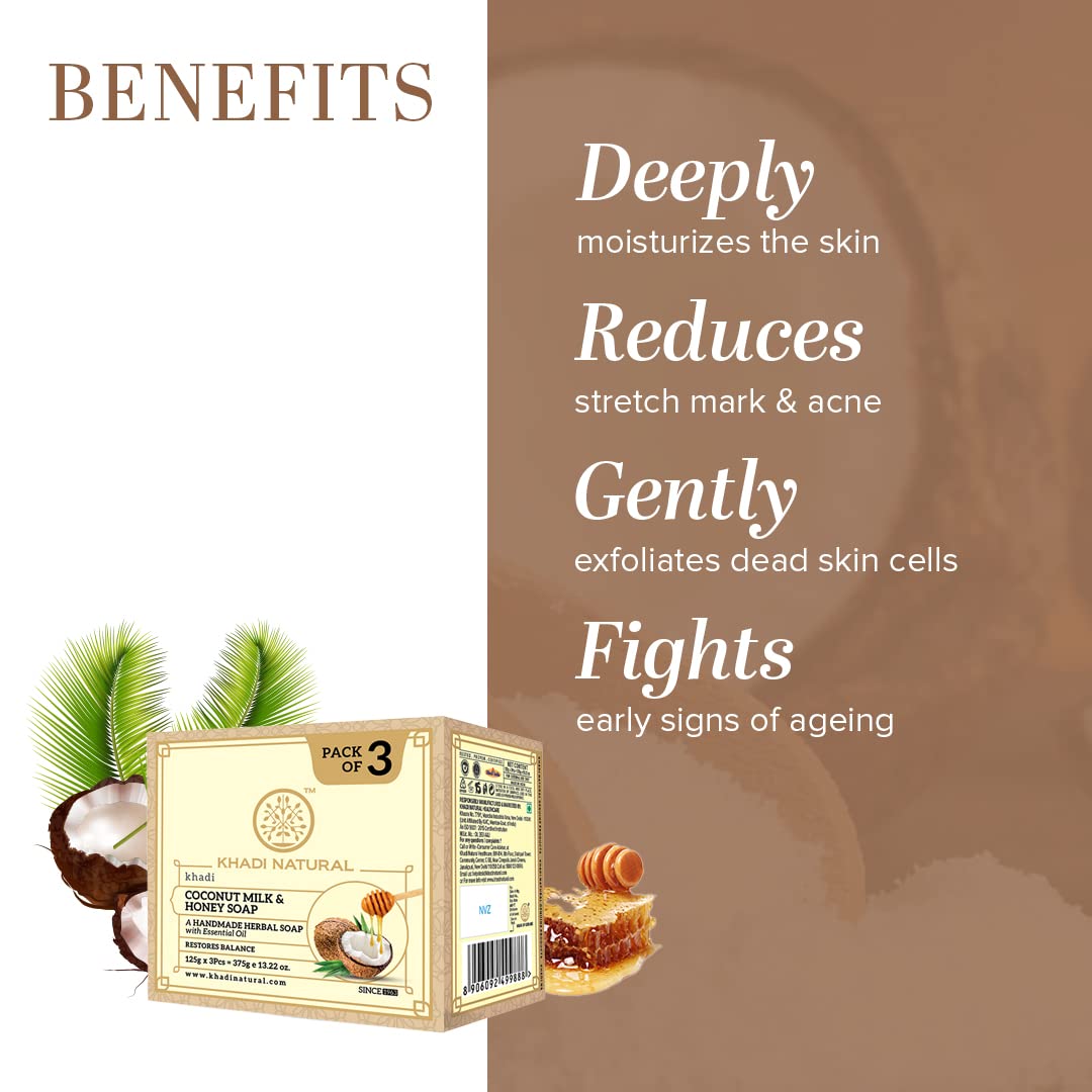 Khadi Natural Herbal Coconut Milk & Honey Soap | Pack of 3 image 3