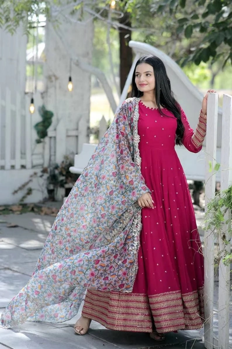 Faux Blooming With Embroidery Zari Sequence Work Long Top Dresses With Dupatta image 2