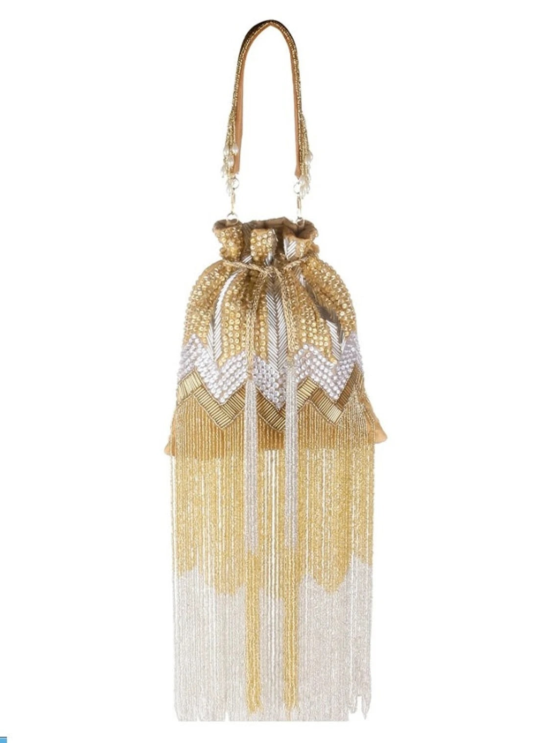 Golden Bridal Potli bag Designer Heavy Beaded Embroidered Handmade Purse image 3