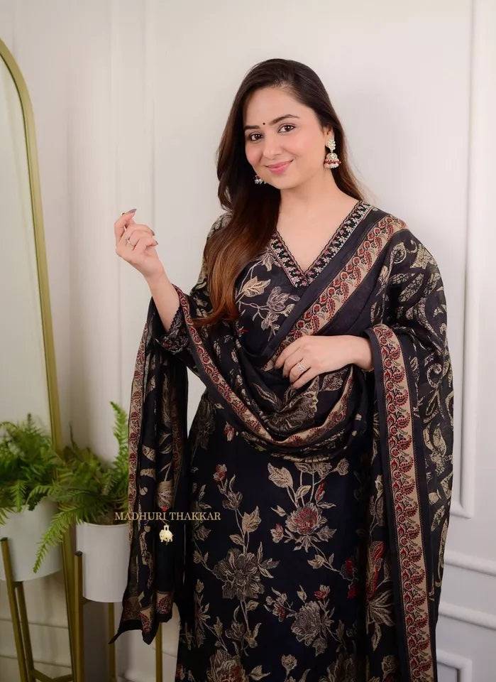 Cotton Print With Neck Work Top Bottom Dupatta image 3