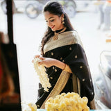 Classic Soft Lichi Silk Saree, Women's Wedding Ethnic Fancy Sari & Blouse image 3