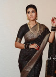 Black Soft Lichi Silk Saree image 3