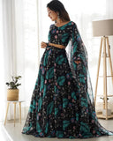 Women's Net Digital Print Lehenga Choli Indian Semi Stitched Lengha Choli 15-QRC13 image 3