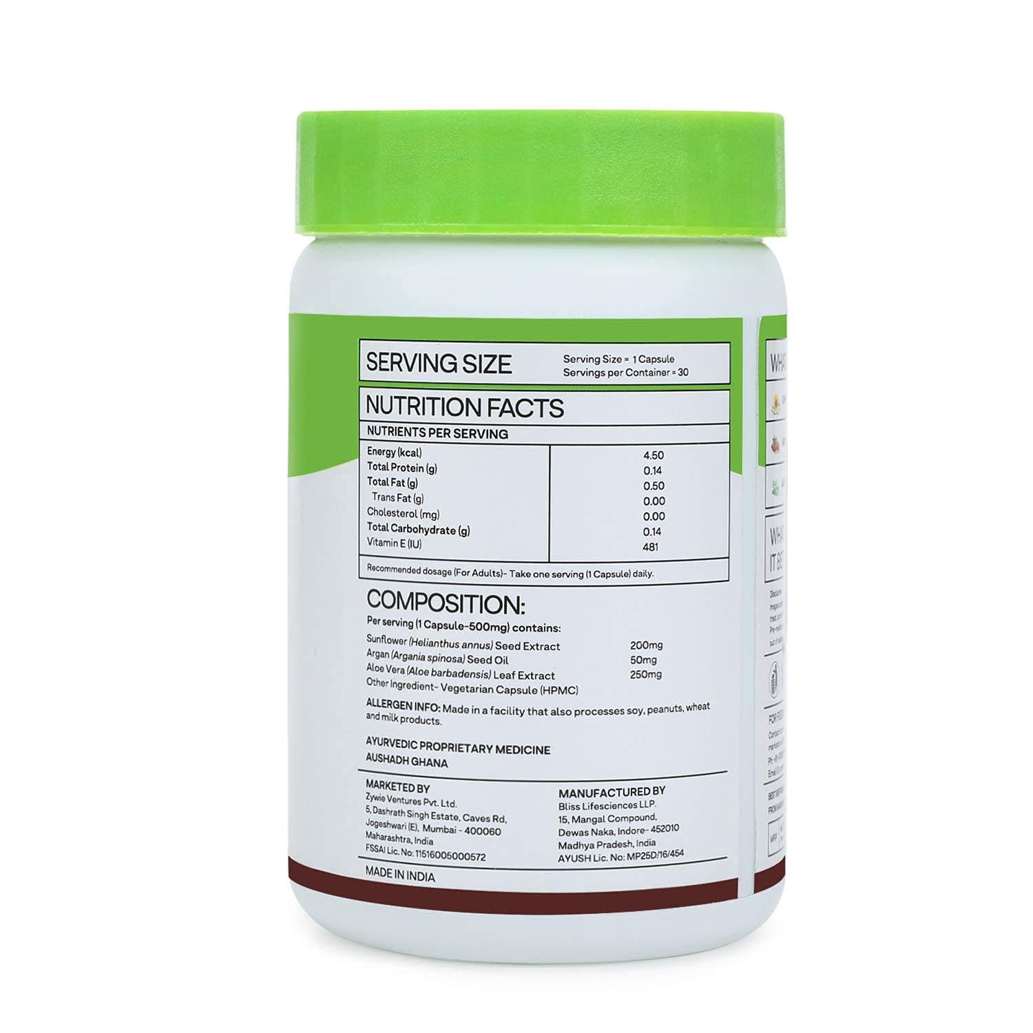 OZiva Plant Based Natural Vitamin E (With Argan oil + Aloe vera) - 30 Veg Capsules image 3