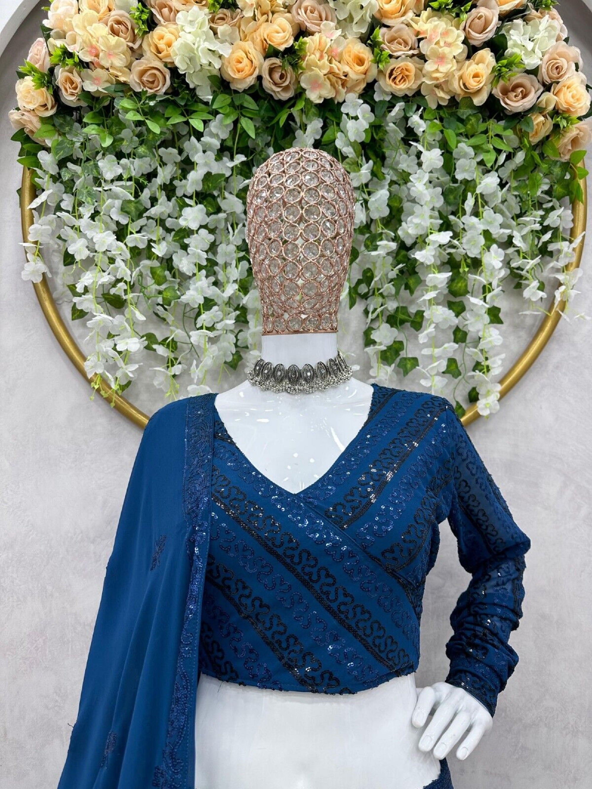 Ethnic Wedding Faux Georgette Embroidery Work Lehenga Blouse Dupatta image 3