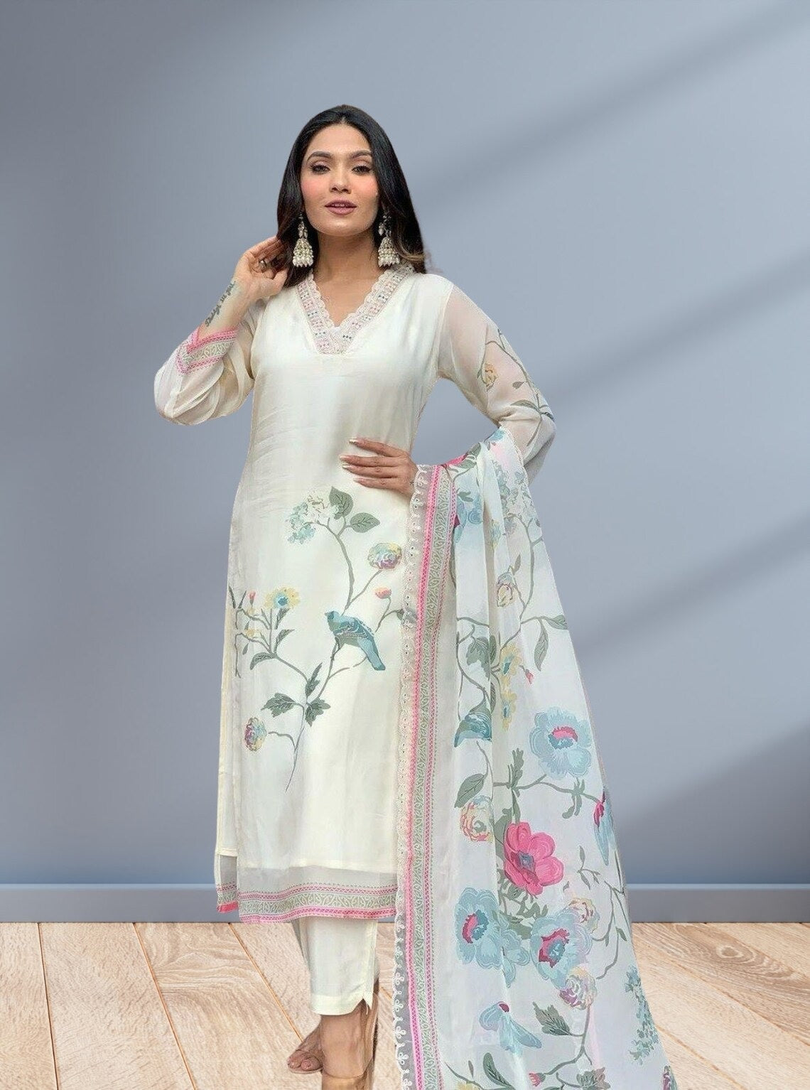 Tabbi Silk With Digital Prints Top Bottom With Dupatta image 3