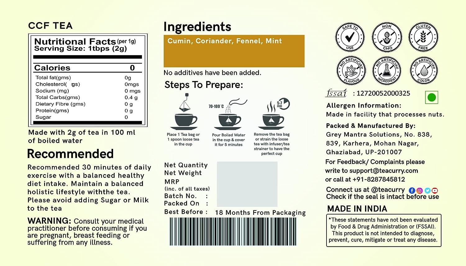 Teacurry CCF Tea - Cumin Coriander Fennel Tea - 30 teabags image 3