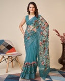 Soft Net With Embroidery Design Work Saree With Blouse image 3