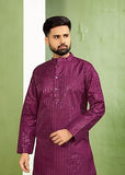 Wine Banglori Silk Embroidery sequence work Men's Kurta image 2
