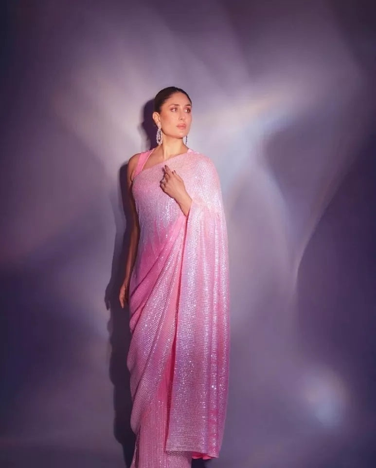 Heavy Georgette Party Wear Wedding Saree, Classic Function Sari & Blouse image 3