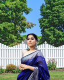 Royal Blue Soft Lichi Silk & Jacquard Saree With Blouse image 3