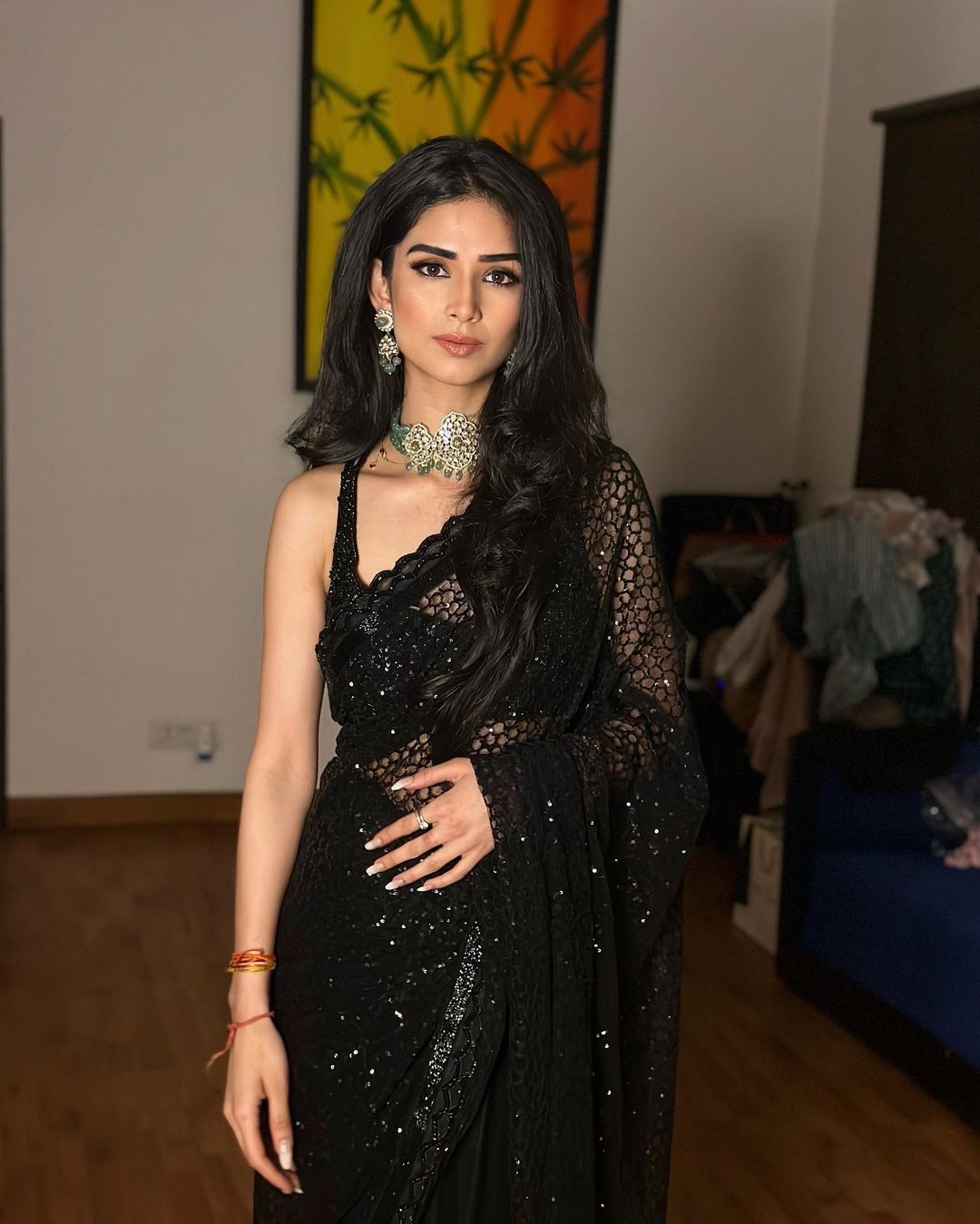 Black Georgette Embroidery Sequence Work Saree image 4