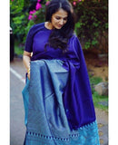 Blue Soft Lichi Silk Saree Heavy Sari image 3