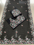 Black Georgette Embroidery Work Saree image 3