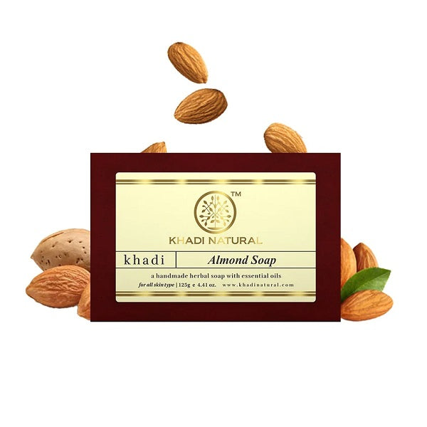 Khadi Natural Almond Soap, 125g Herbal Bathing Bar Natural Soap with Essential Oils  Restores moisture contentSuitable for All Skin Types image 1