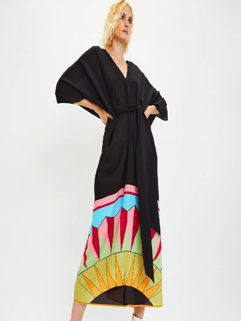 V-Neck Belt Style Black Chelsea Georgette Kaftan J5652 image 4