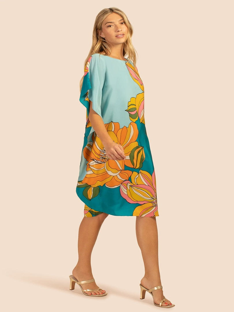Lounge Wear Floral Printed Knee Length Soft Silk Crepe Kaftan Top J5780 image 4
