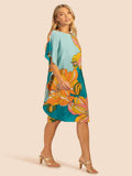 Lounge Wear Floral Printed Knee Length Soft Silk Crepe Kaftan Top J5780 image 4