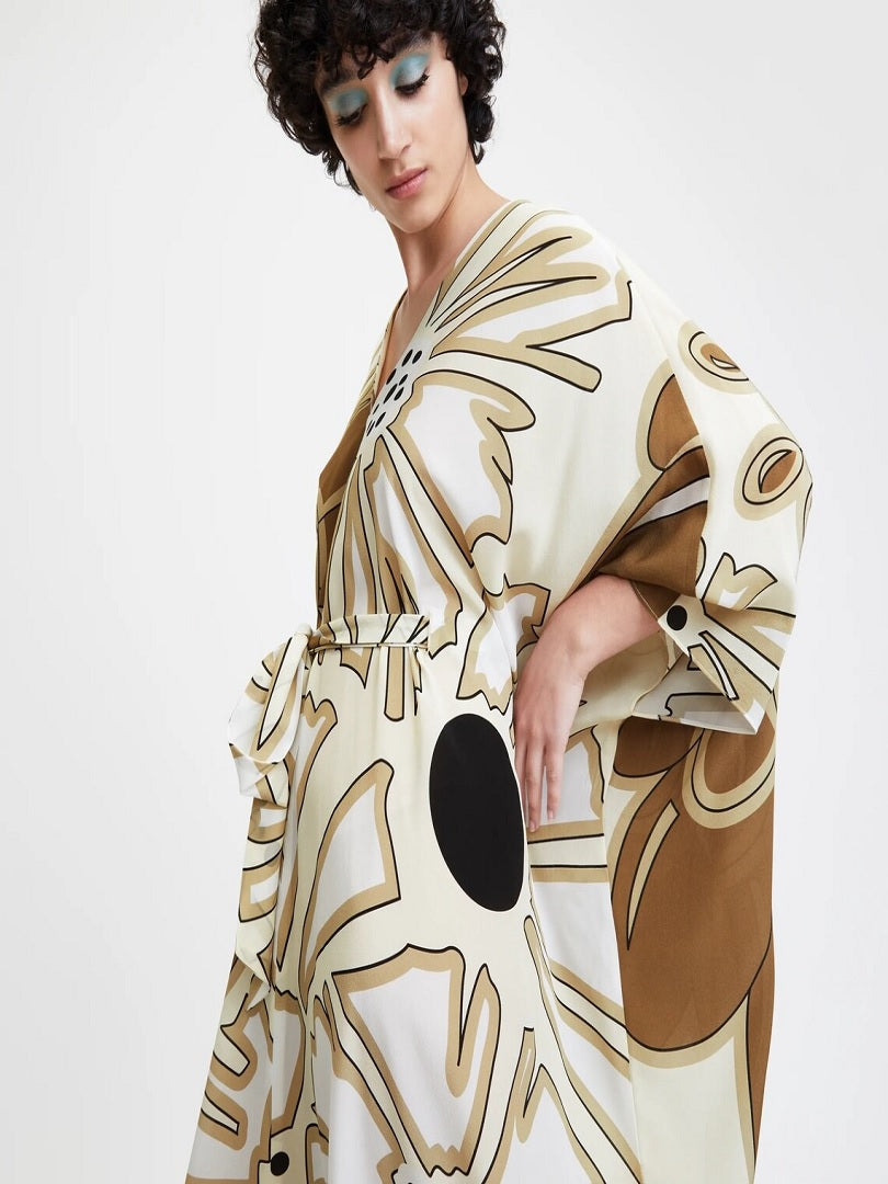V-Neck Belted Floral Printed French Moss Kaftan For Women J5690 image 4