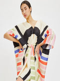 Home Wear Belt Style Printed Soft Satin Silk Short Kaftan J5696 image 5