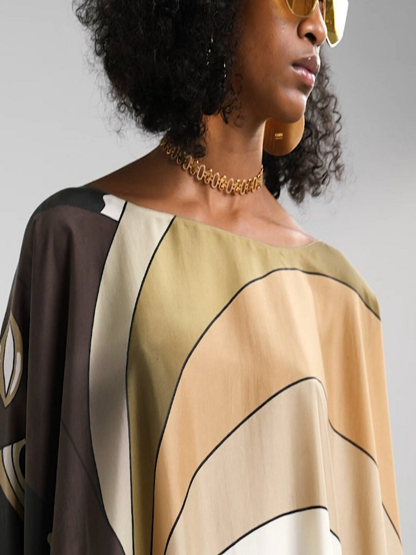 Brown Color Short Silk Crepe Kaftan Dress J5710BROWN image 4